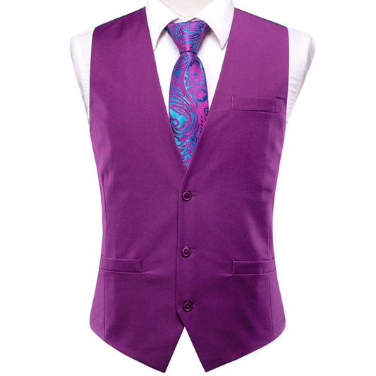 Purple Cotton Solid Splicing Jacquard Vest Set vest set S (Chest 40")   - Sophisticated Gentlemen