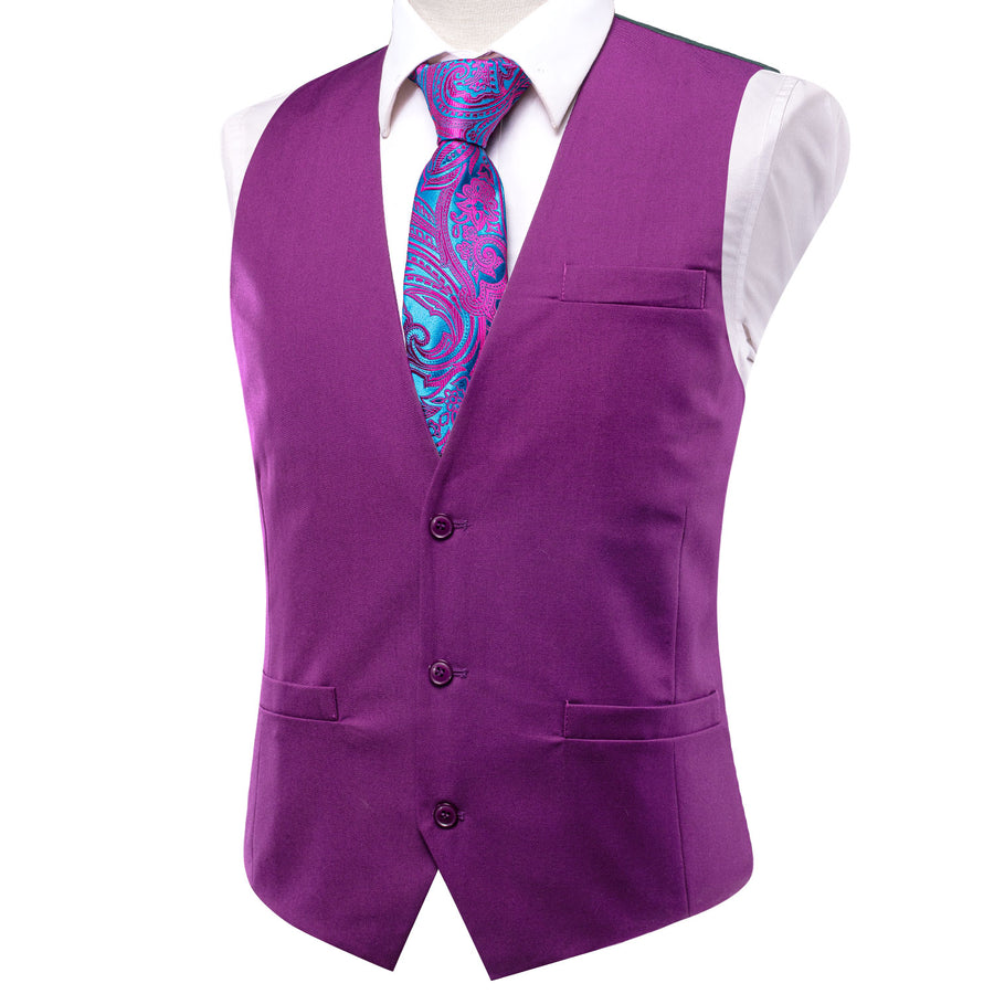 Purple Cotton Solid Splicing Jacquard Vest Set vest set    - Sophisticated Gentlemen