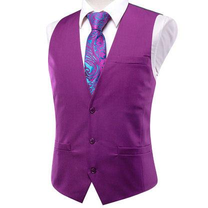 Purple Cotton Solid Splicing Jacquard Vest Set vest set    - Sophisticated Gentlemen