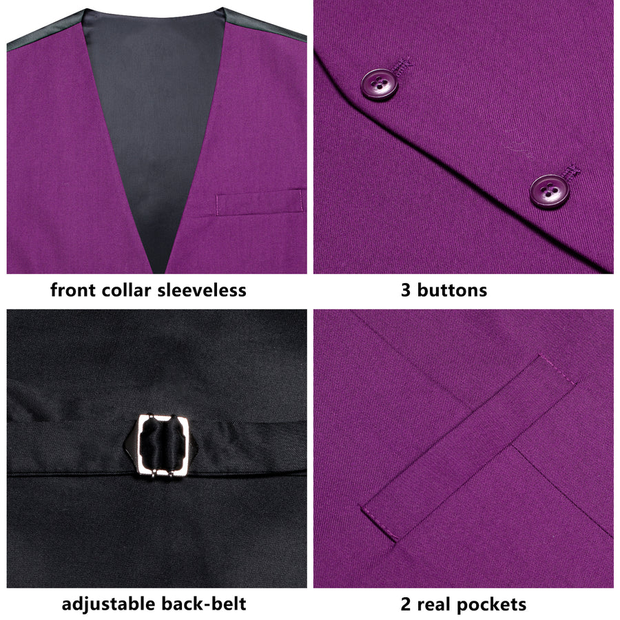 Purple Cotton Solid Splicing Jacquard Vest Set vest set    - Sophisticated Gentlemen