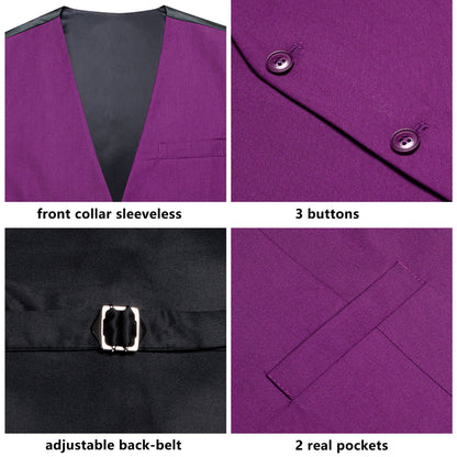 Purple Cotton Solid Splicing Jacquard Vest Set vest set    - Sophisticated Gentlemen