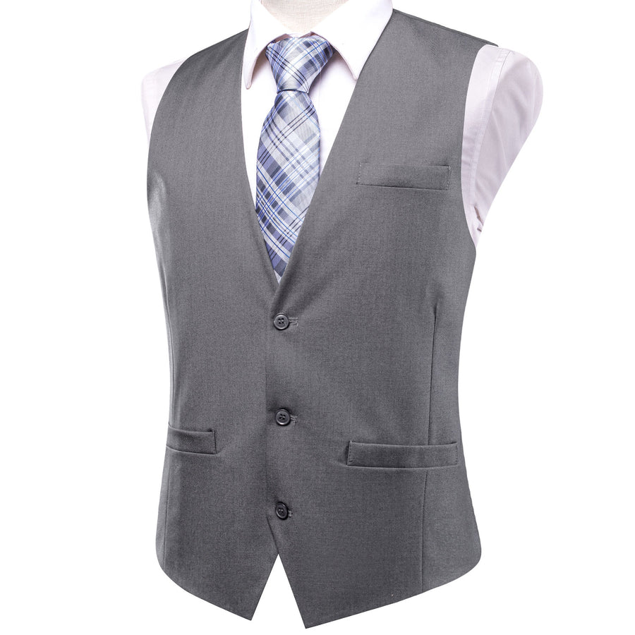 Gray Cotton Solid Splicing Jacquard Men's Vest Set vest set    - Sophisticated Gentlemen