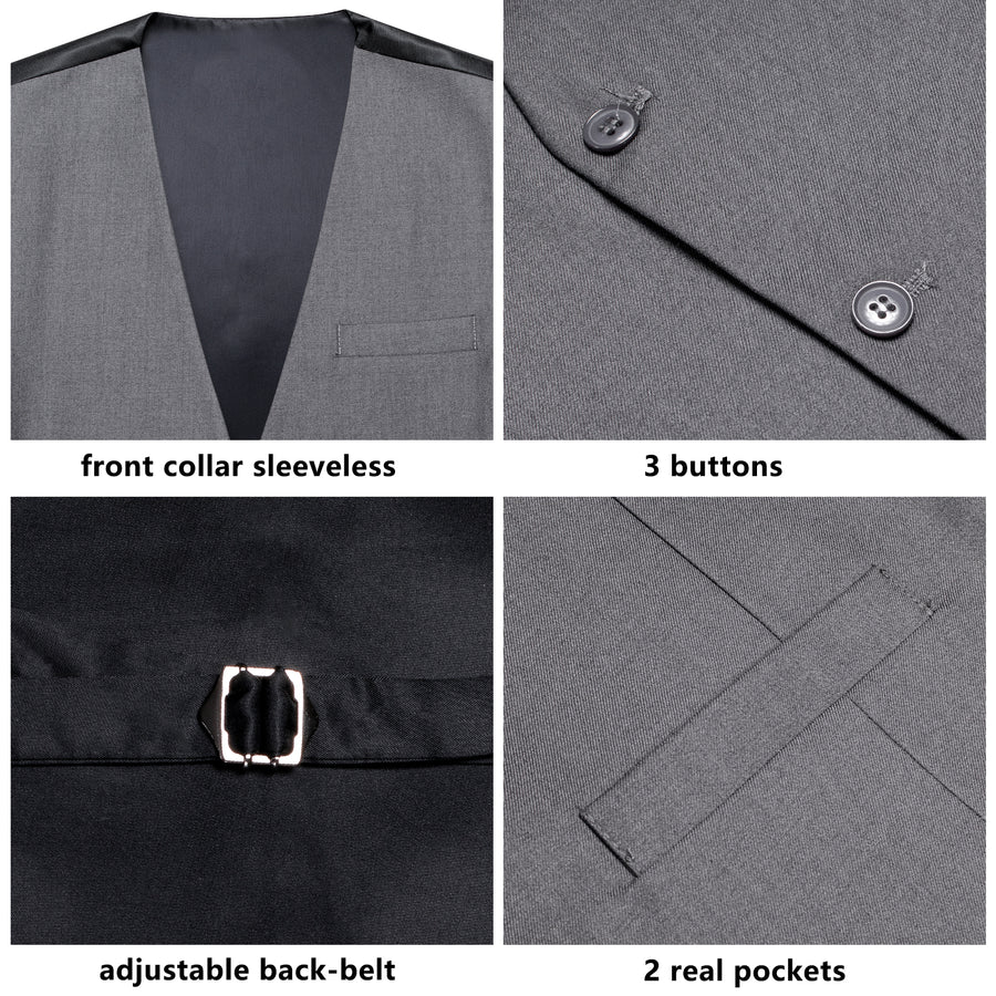 Gray Cotton Solid Splicing Jacquard Men's Vest Set vest set    - Sophisticated Gentlemen
