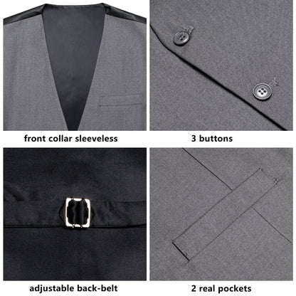 Gray Cotton Solid Splicing Jacquard Men's Vest Set vest set    - Sophisticated Gentlemen