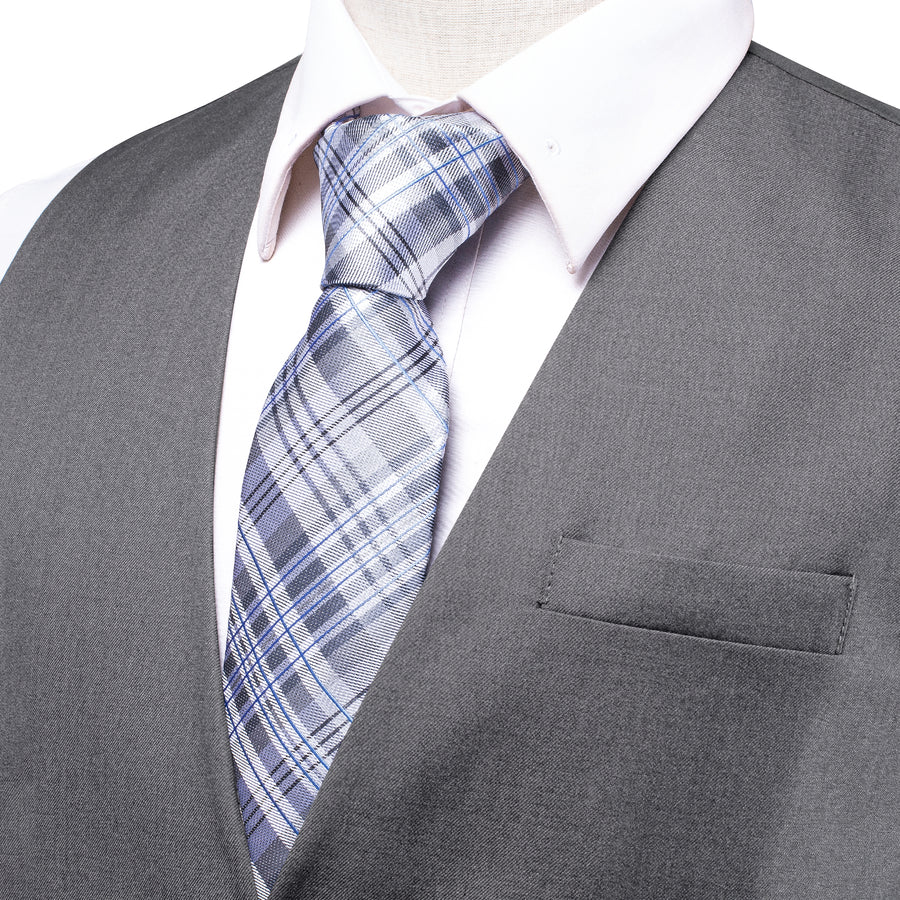 Gray Cotton Solid Splicing Jacquard Men's Vest Set vest set    - Sophisticated Gentlemen