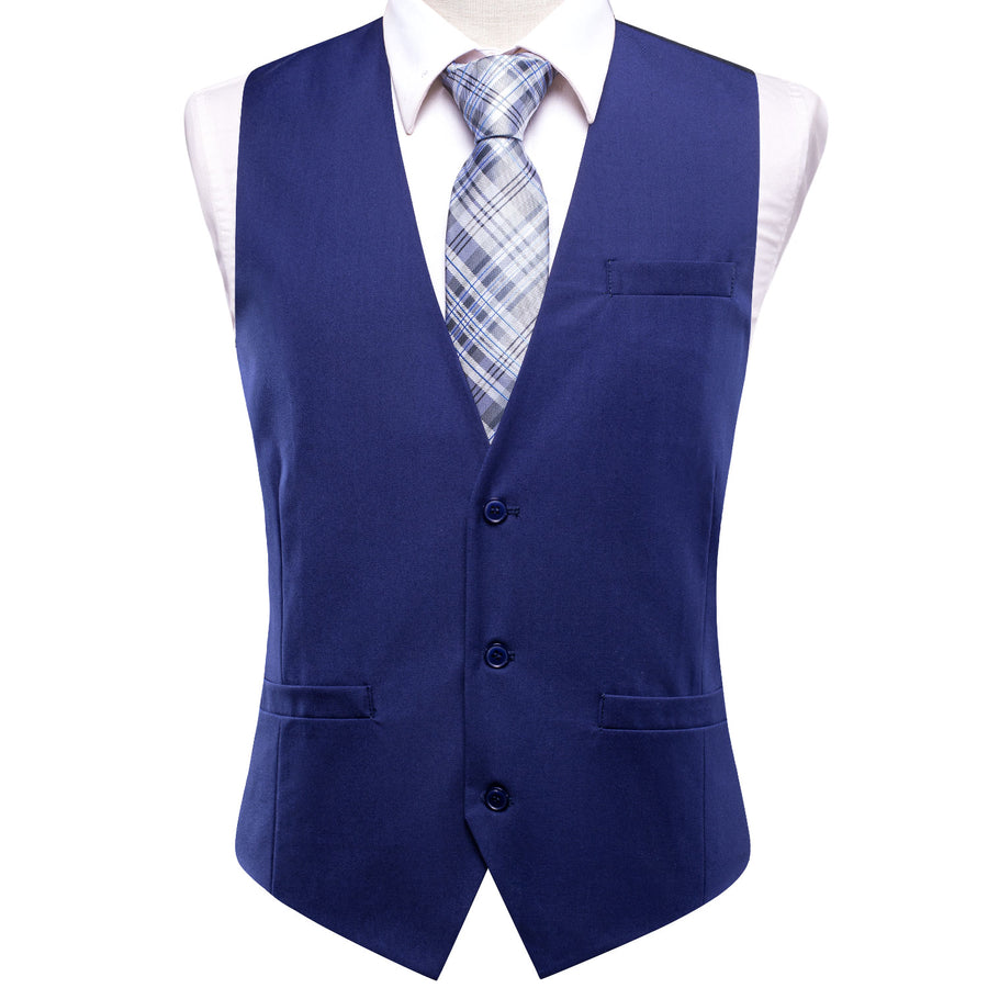 Royal Blue Cotton Solid Splicing Jacquard Vest Set vest set S (Chest 40")   - Sophisticated Gentlemen