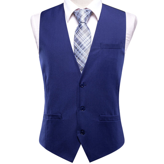 Royal Blue Cotton Solid Splicing Jacquard Vest Set vest set S (Chest 40")   - Sophisticated Gentlemen
