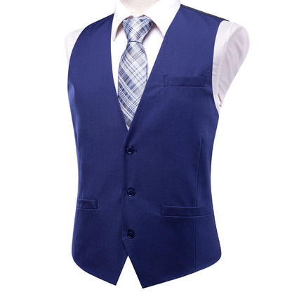 Royal Blue Cotton Solid Splicing Jacquard Vest Set vest set    - Sophisticated Gentlemen