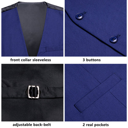 Royal Blue Cotton Solid Splicing Jacquard Vest Set vest set    - Sophisticated Gentlemen