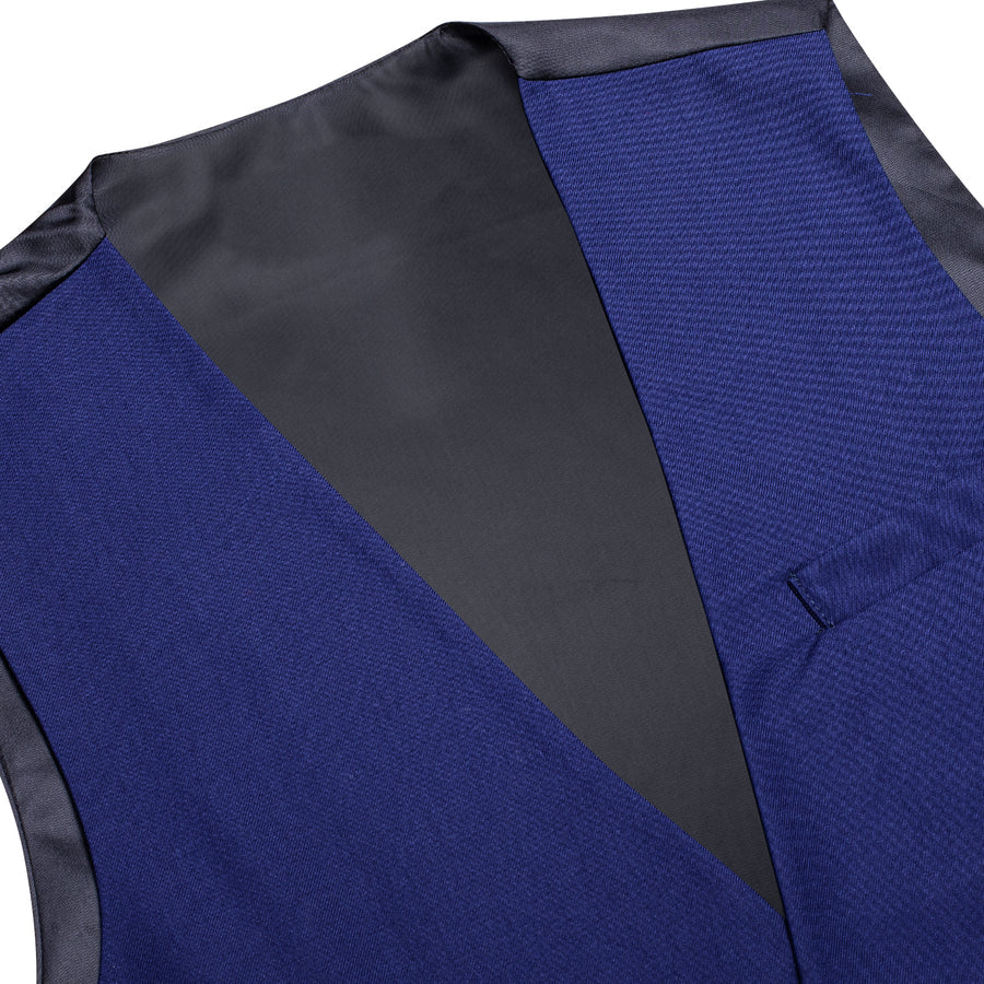 Royal Blue Cotton Solid Splicing Jacquard Vest Set vest set    - Sophisticated Gentlemen