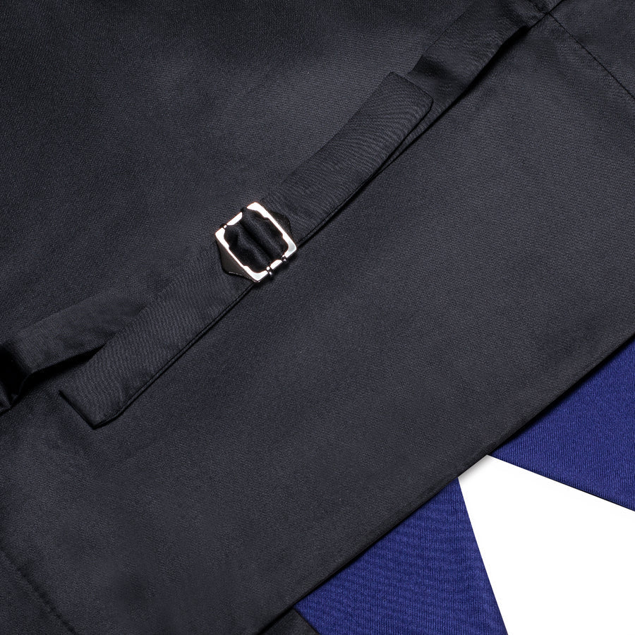Royal Blue Cotton Solid Splicing Jacquard Vest Set vest set    - Sophisticated Gentlemen