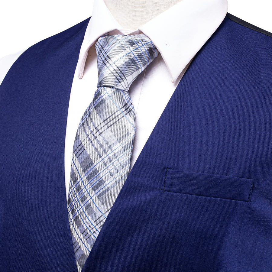 Royal Blue Cotton Solid Splicing Jacquard Vest Set vest set    - Sophisticated Gentlemen