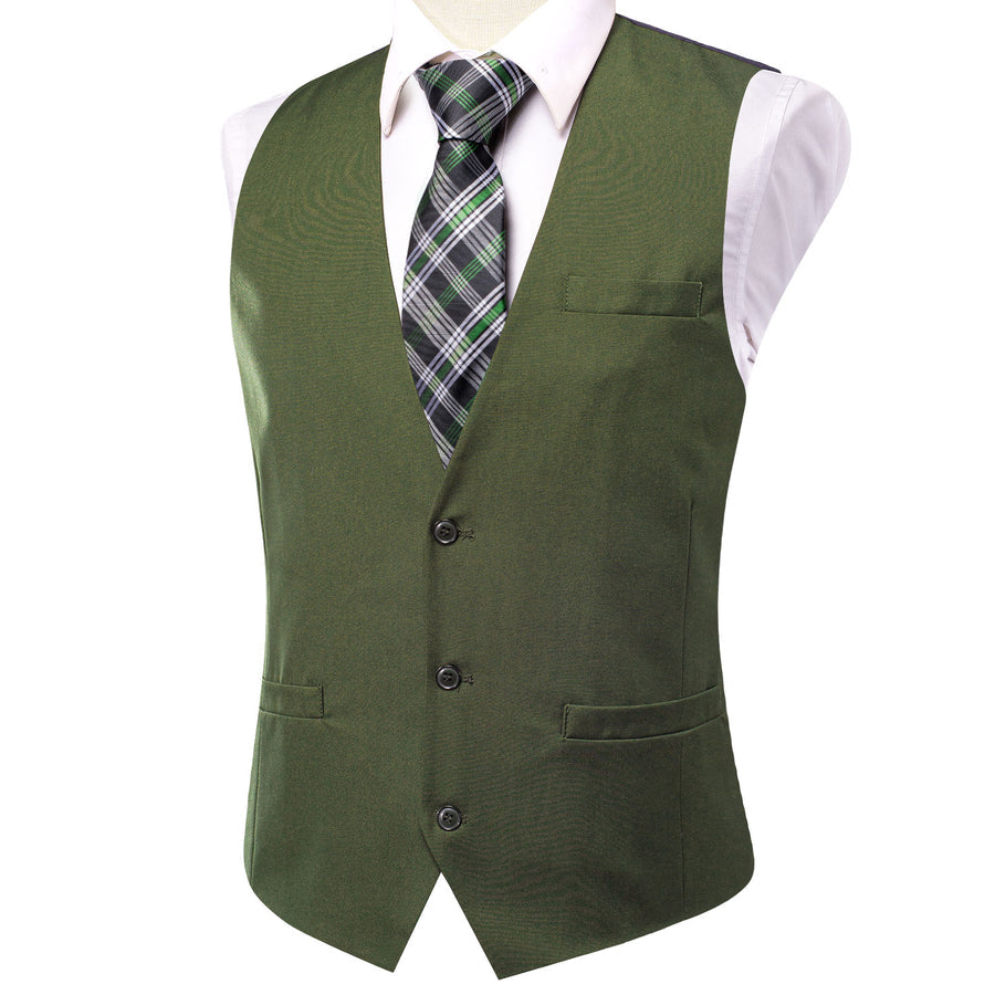 Green Cotton Solid Splicing Jacquard Men's Vest Set vest set    - Sophisticated Gentlemen