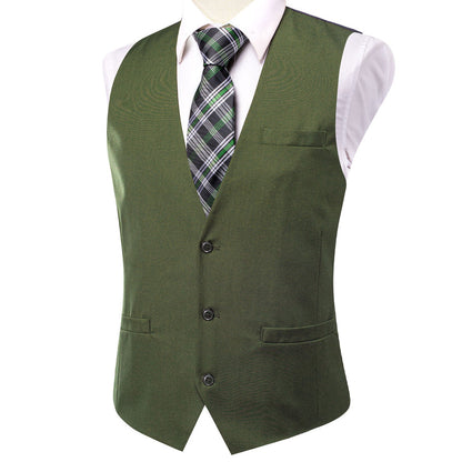 Green Cotton Solid Splicing Jacquard Men's Vest Set vest set    - Sophisticated Gentlemen