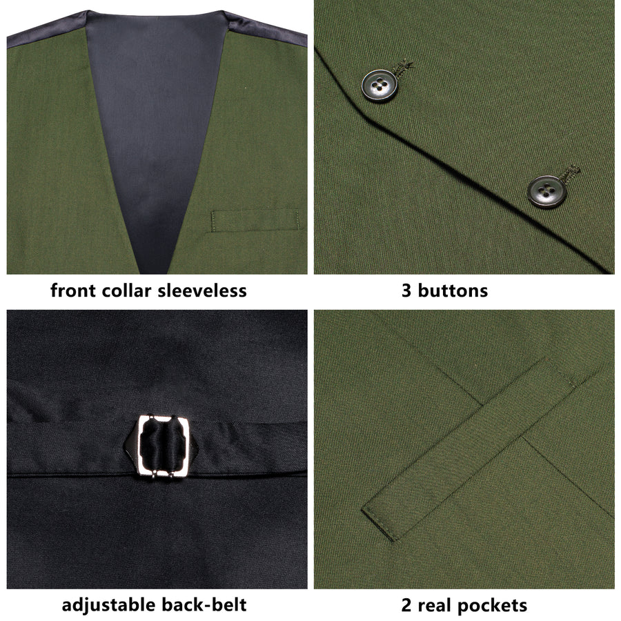 Green Cotton Solid Splicing Jacquard Men's Vest Set vest set    - Sophisticated Gentlemen