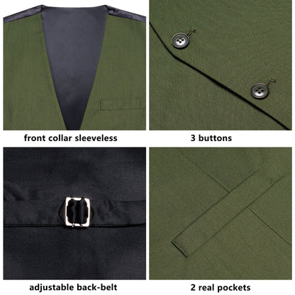 Green Cotton Solid Splicing Jacquard Men's Vest Set vest set    - Sophisticated Gentlemen