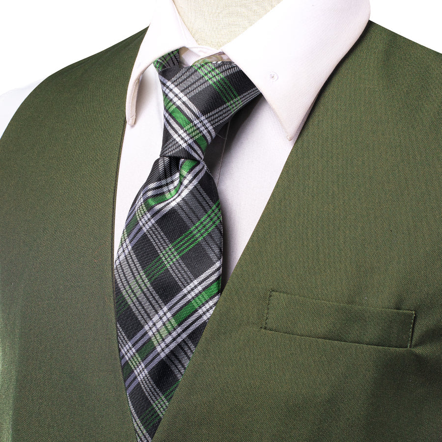 Green Cotton Solid Splicing Jacquard Men's Vest Set vest set    - Sophisticated Gentlemen