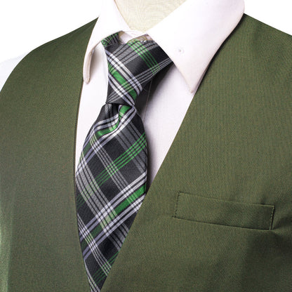 Green Cotton Solid Splicing Jacquard Men's Vest Set vest set    - Sophisticated Gentlemen