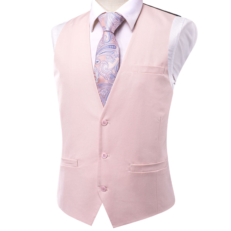 Baby Pink Cotton Solid Splicing Jacquard Men's Vest Set vest set    - Sophisticated Gentlemen