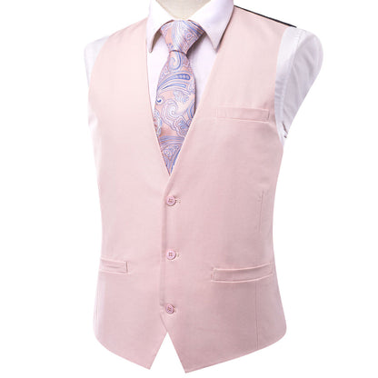 Baby Pink Cotton Solid Splicing Jacquard Men's Vest Set vest set    - Sophisticated Gentlemen