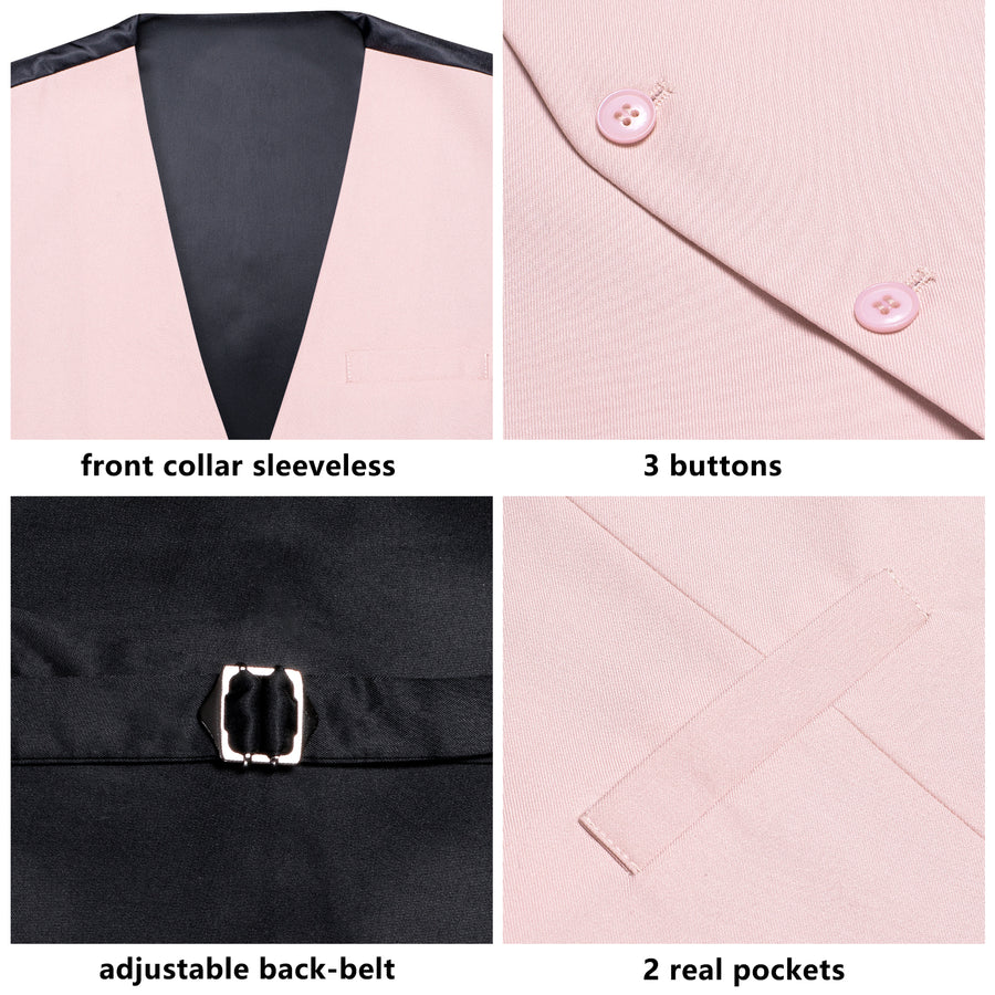 Baby Pink Cotton Solid Splicing Jacquard Men's Vest Set vest set    - Sophisticated Gentlemen