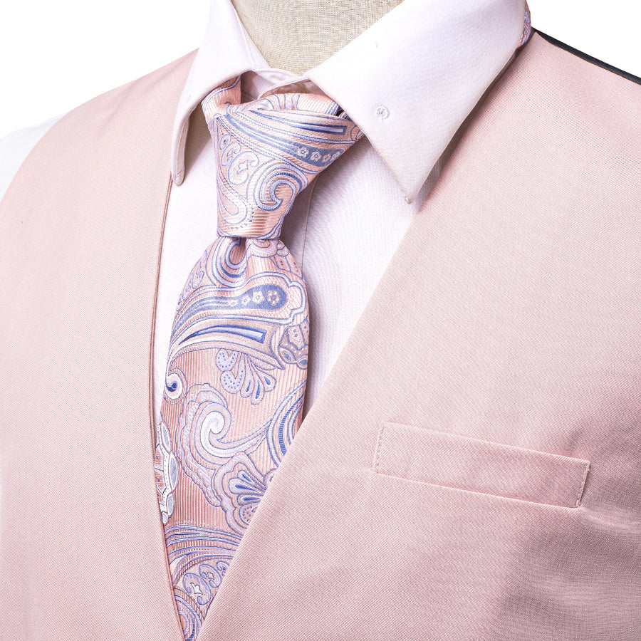 Baby Pink Cotton Solid Splicing Jacquard Men's Vest Set vest set    - Sophisticated Gentlemen