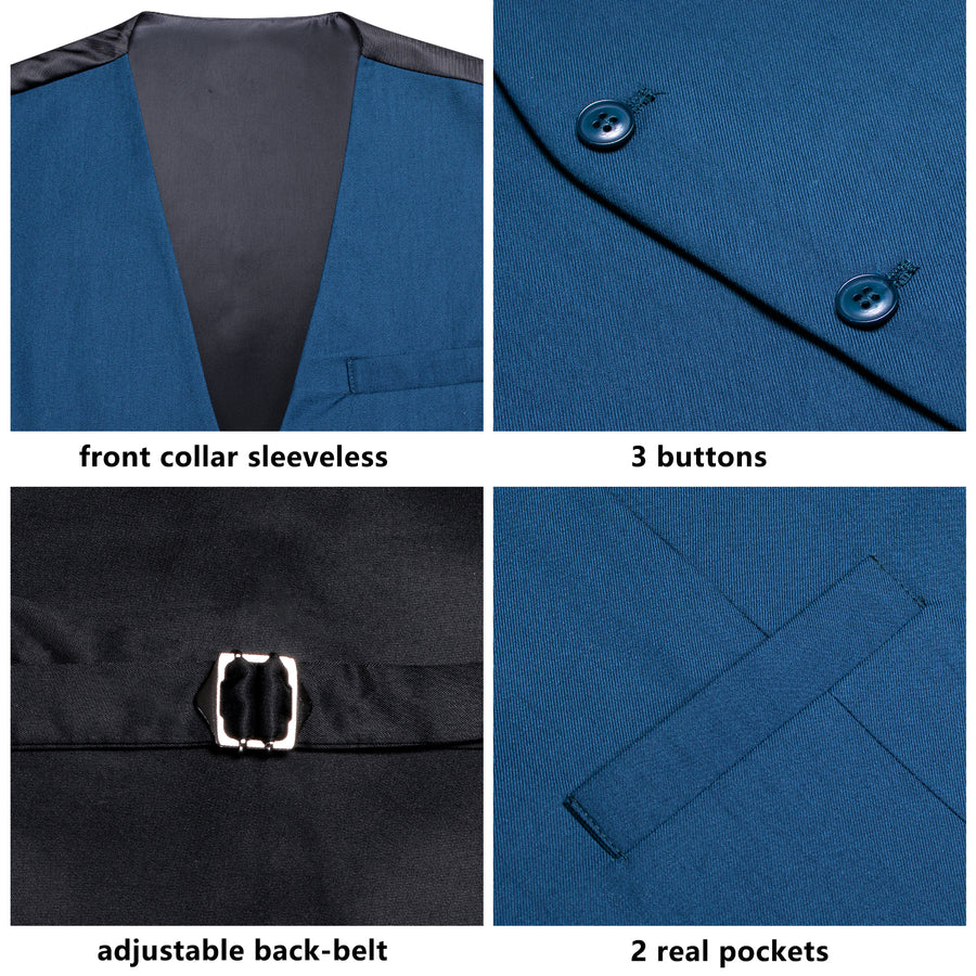 Lake Blue Cotton Solid Splicing Jacquard Men's Vest Set vest set    - Sophisticated Gentlemen