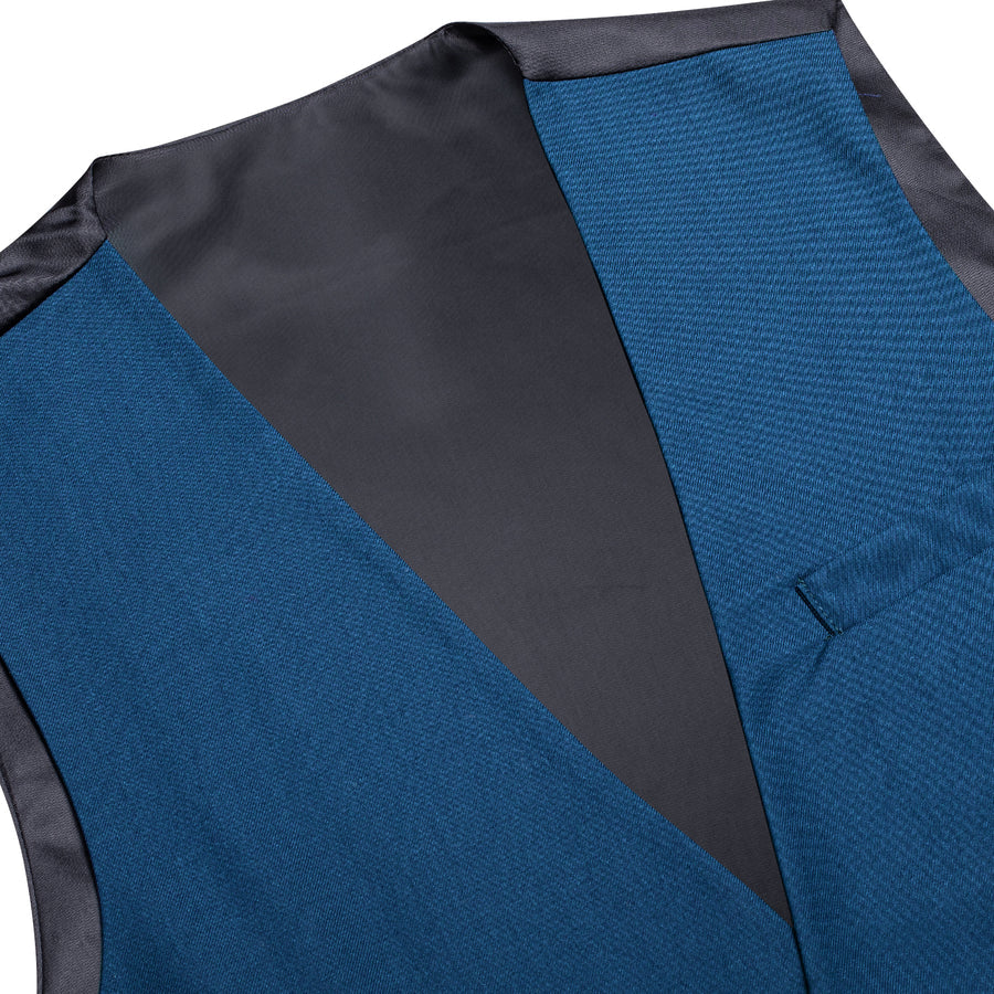 Lake Blue Cotton Solid Splicing Jacquard Men's Vest Set vest set    - Sophisticated Gentlemen