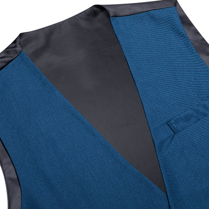 Lake Blue Cotton Solid Splicing Jacquard Men's Vest Set vest set    - Sophisticated Gentlemen