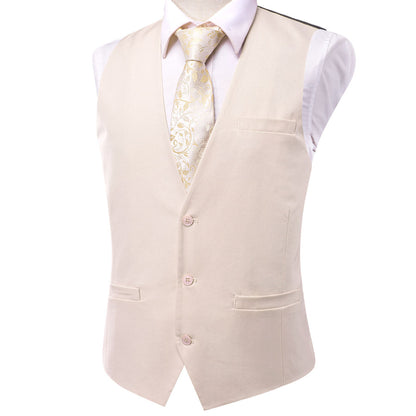 Beige Cotton Solid Splicing Jacquard Men's Vest Set vest set    - Sophisticated Gentlemen