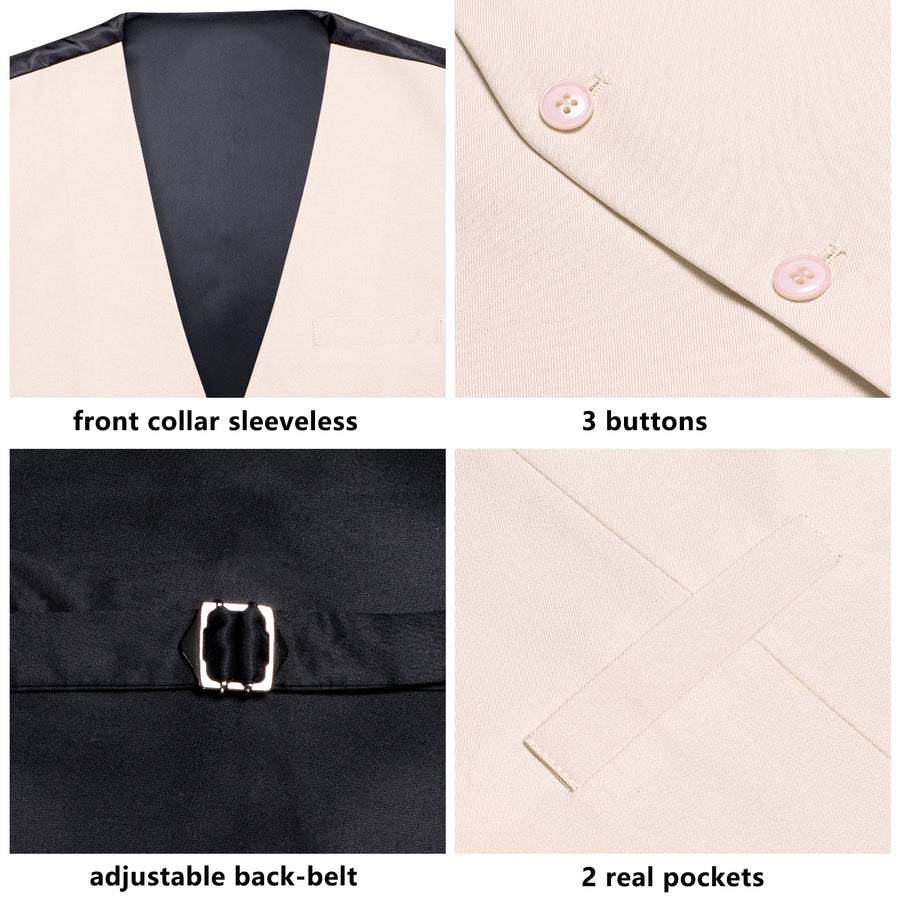 Beige Cotton Solid Splicing Jacquard Men's Vest Set vest set    - Sophisticated Gentlemen