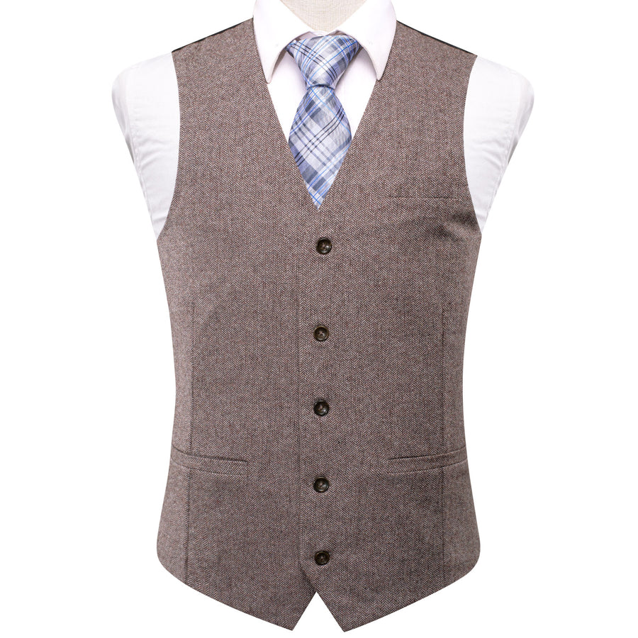 Coffee Brown Solid Wool Splicing Jacquard Vest Set vest set S (Chest 40")   - Sophisticated Gentlemen