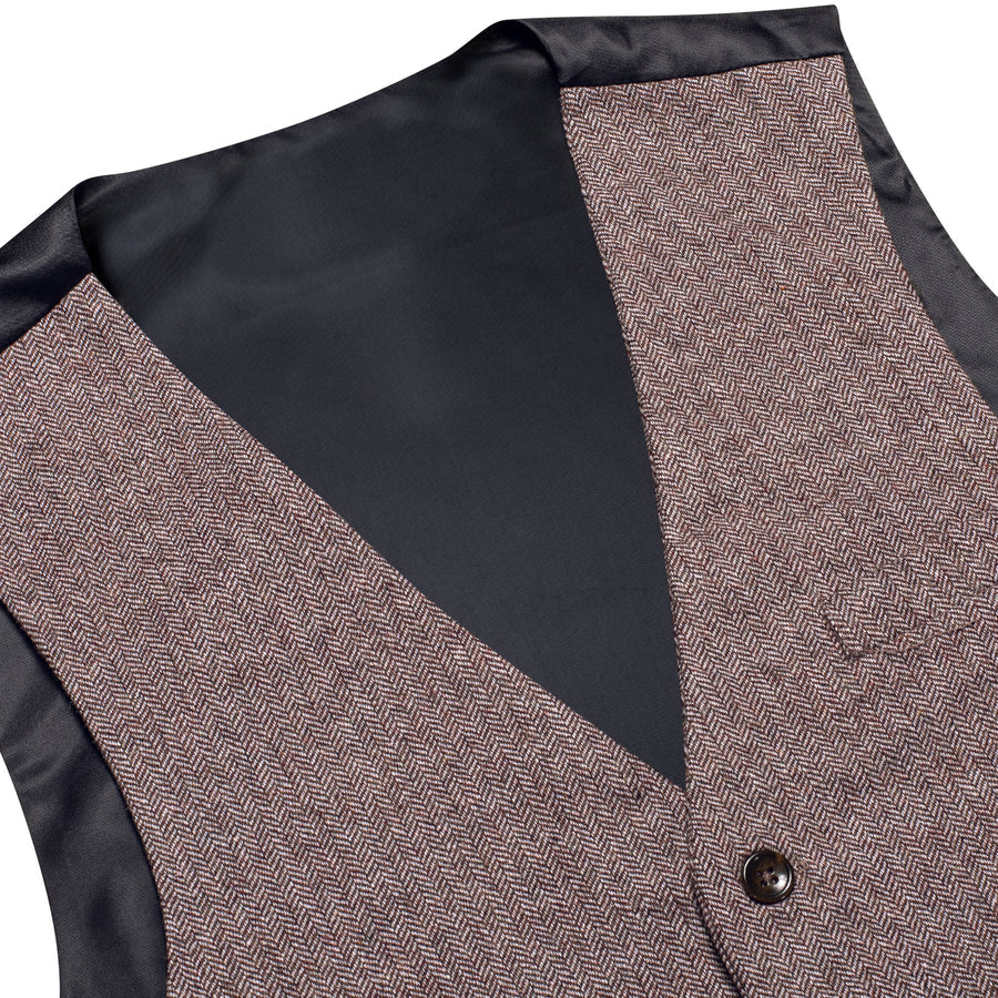 Coffee Brown Solid Wool Splicing Jacquard Vest Set vest set    - Sophisticated Gentlemen