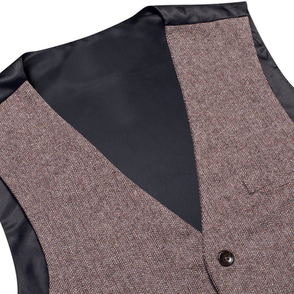 Coffee Brown Solid Wool Splicing Jacquard Vest Set vest set    - Sophisticated Gentlemen