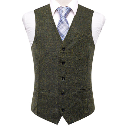 Dark Green Solid Wool Splicing Jacquard Men's Vest Set vest set S (Chest 40")   - Sophisticated Gentlemen