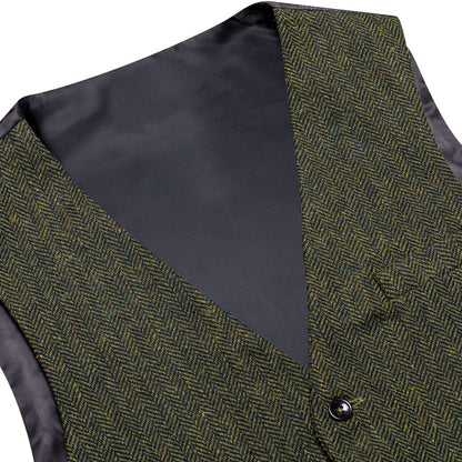 Dark Green Solid Wool Splicing Jacquard Men's Vest Set vest set    - Sophisticated Gentlemen