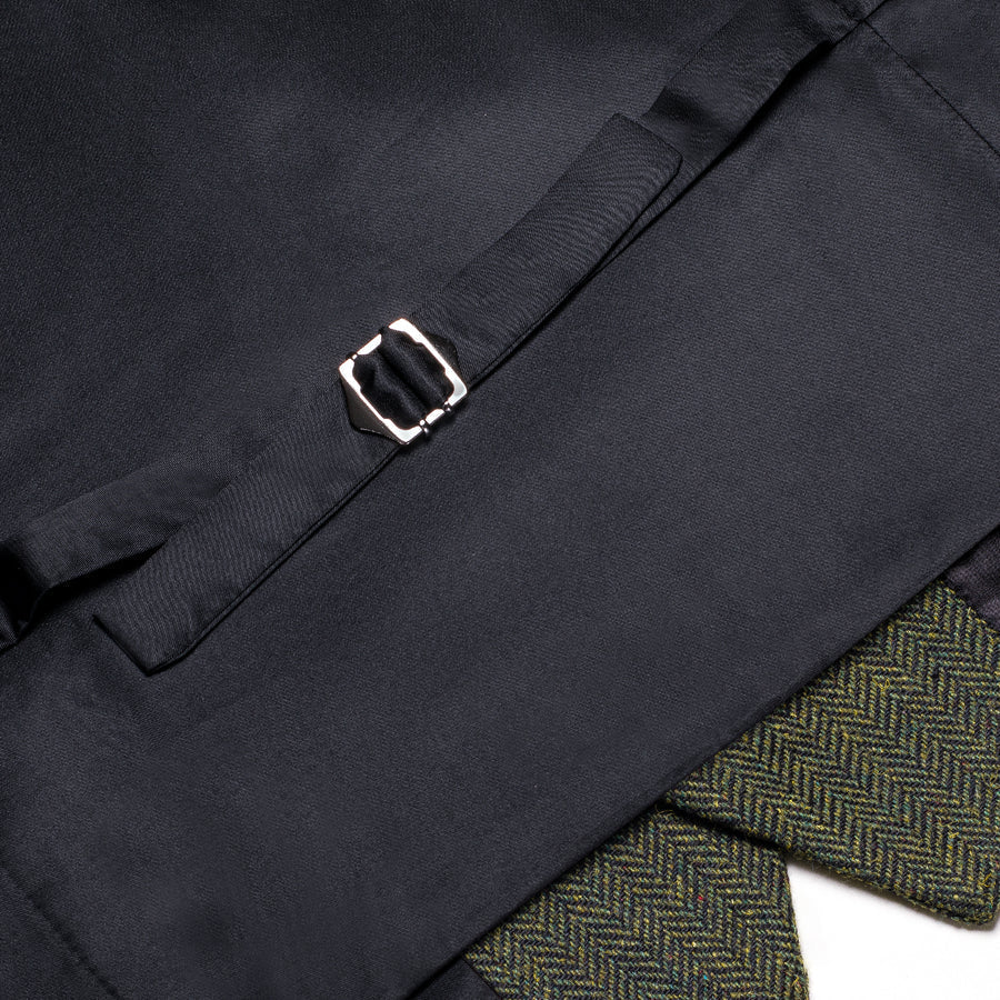 Dark Green Solid Wool Splicing Jacquard Men's Vest Set vest set    - Sophisticated Gentlemen