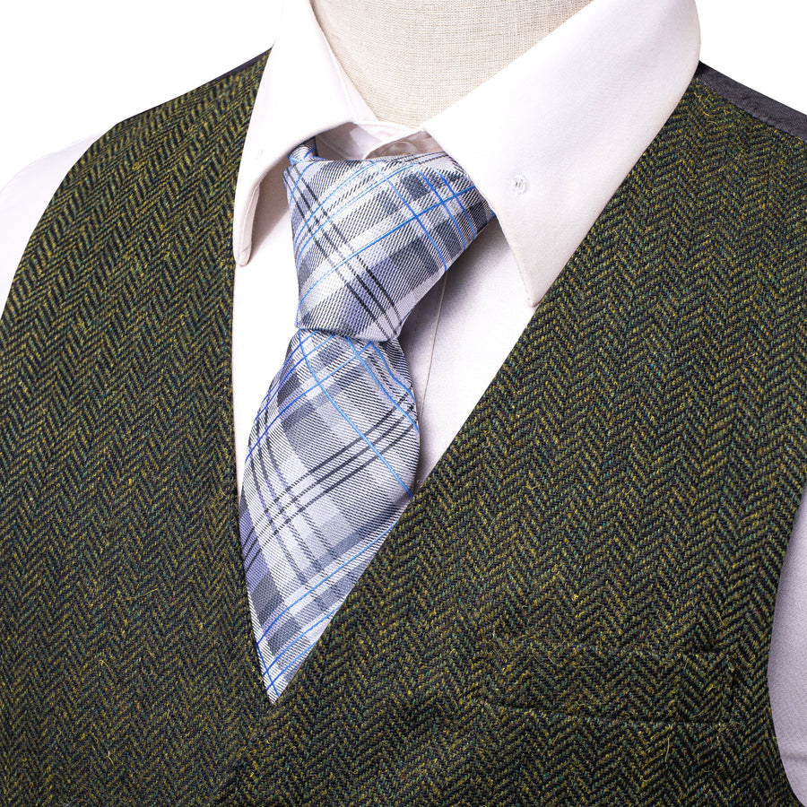 Dark Green Solid Wool Splicing Jacquard Men's Vest Set vest set    - Sophisticated Gentlemen