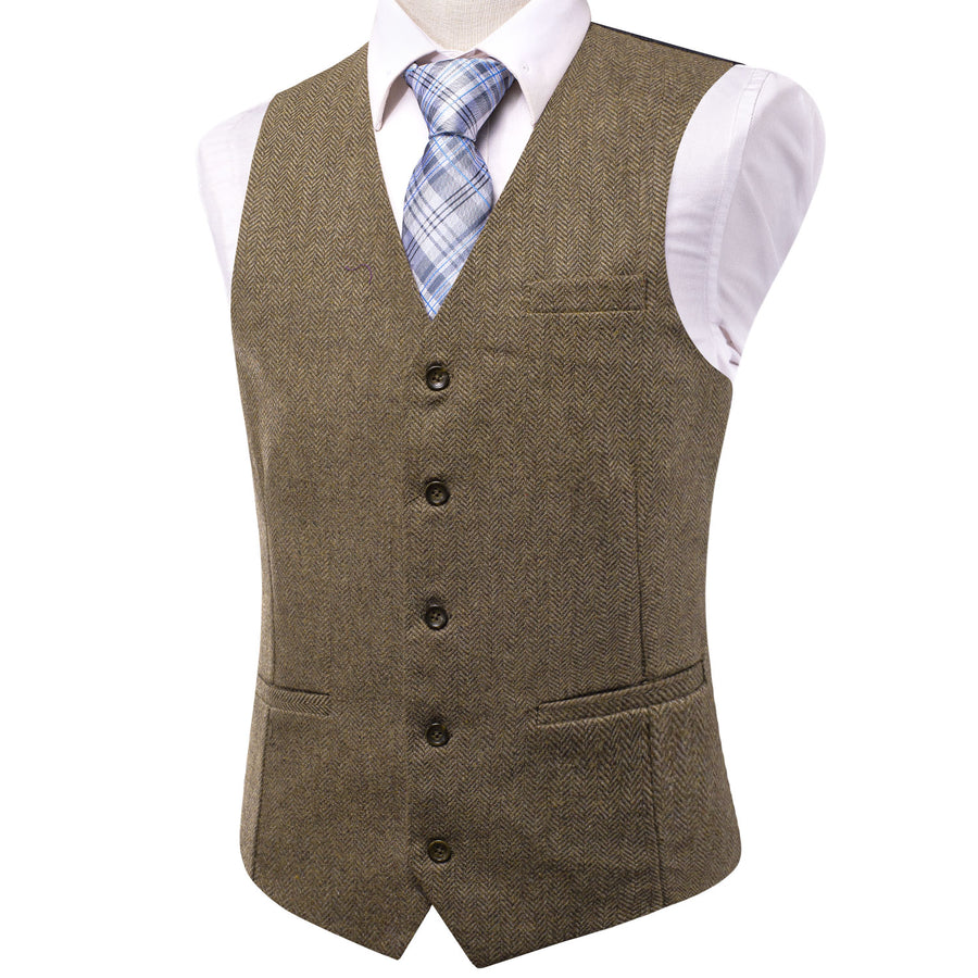 Yellow Brown Solid Wool Splicing Jacquard Vest Set vest set    - Sophisticated Gentlemen