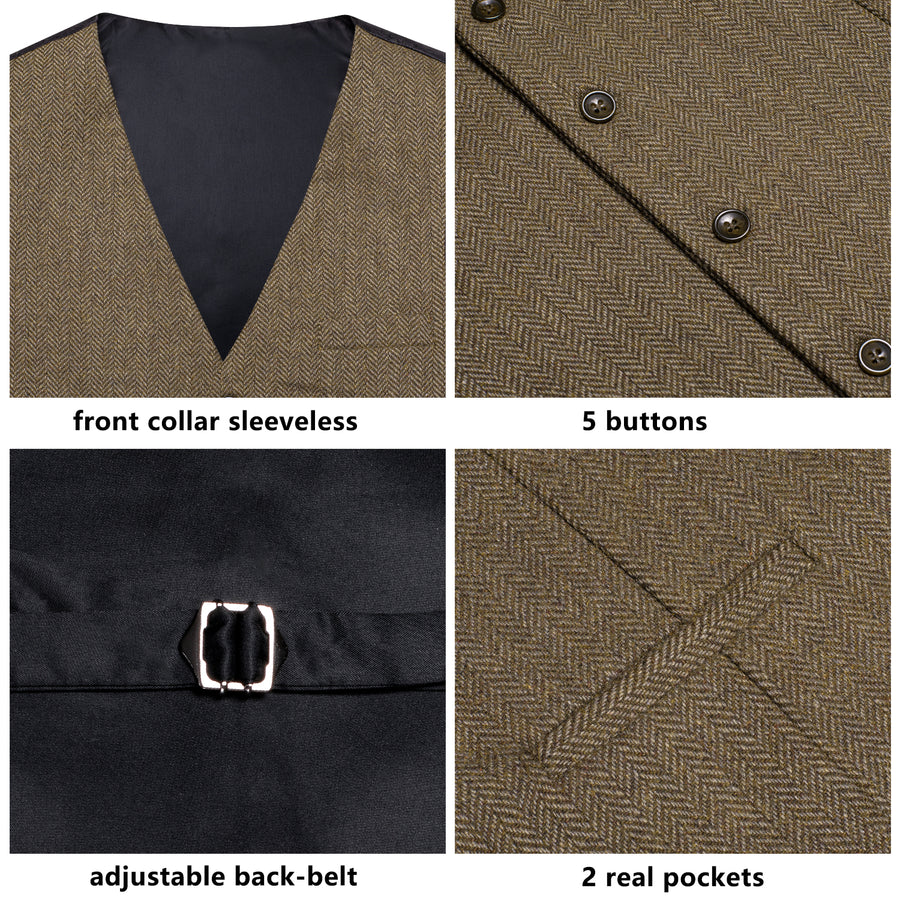 Yellow Brown Solid Wool Splicing Jacquard Vest Set vest set    - Sophisticated Gentlemen