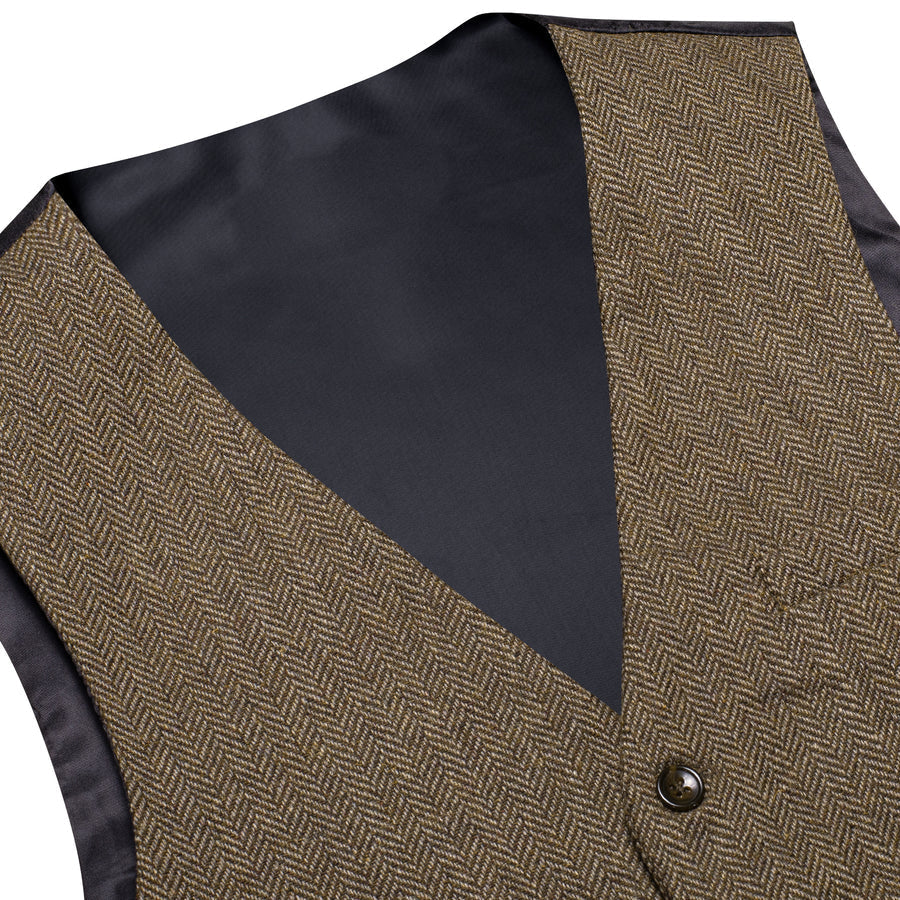 Yellow Brown Solid Wool Splicing Jacquard Vest Set vest set    - Sophisticated Gentlemen