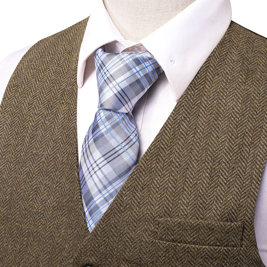 Yellow Brown Solid Wool Splicing Jacquard Vest Set vest set    - Sophisticated Gentlemen