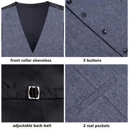 Blue Gray Solid Wool Splicing Jacquard Men's Vest Set vest set    - Sophisticated Gentlemen