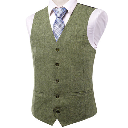 Green Solid Wool Splicing Jacquard Men's Vest Set vest set    - Sophisticated Gentlemen