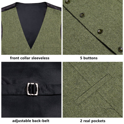 Green Solid Wool Splicing Jacquard Men's Vest Set vest set    - Sophisticated Gentlemen