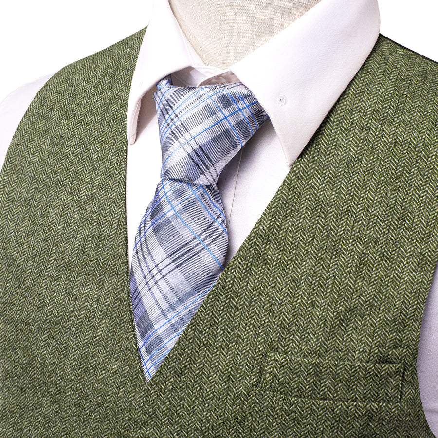 Green Solid Wool Splicing Jacquard Men's Vest Set vest set    - Sophisticated Gentlemen