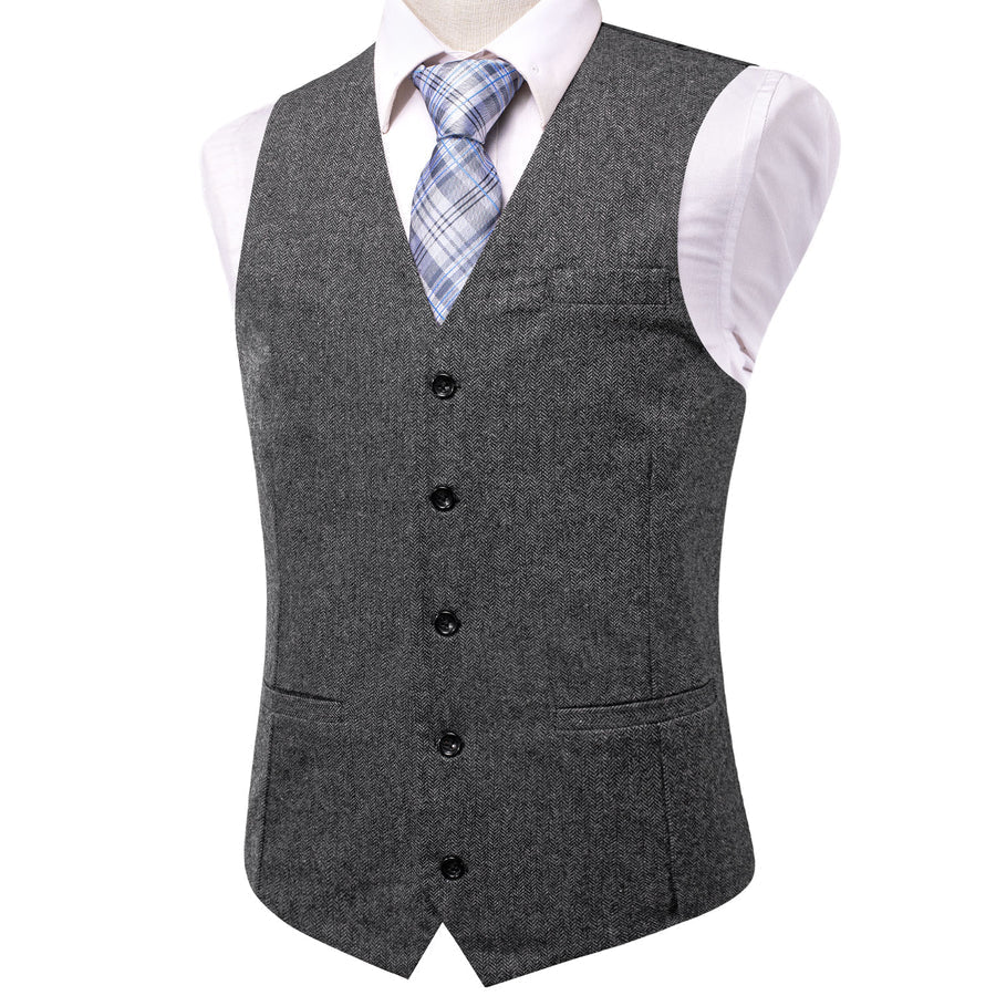 Dark Gray Solid Wool Splicing Jacquard Men's Vest Set vest set    - Sophisticated Gentlemen