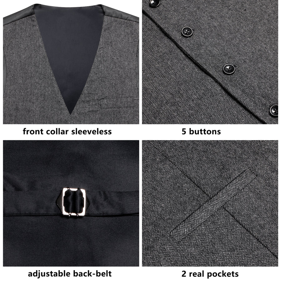 Dark Gray Solid Wool Splicing Jacquard Men's Vest Set vest set    - Sophisticated Gentlemen