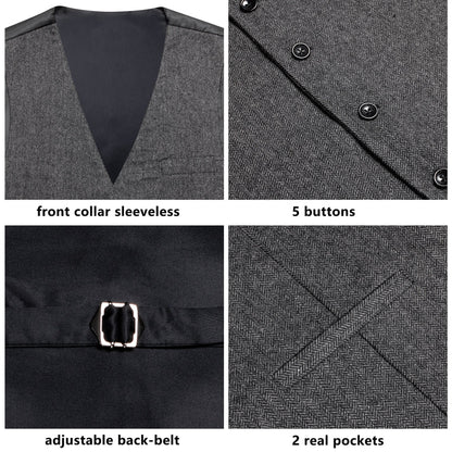Dark Gray Solid Wool Splicing Jacquard Men's Vest Set vest set    - Sophisticated Gentlemen