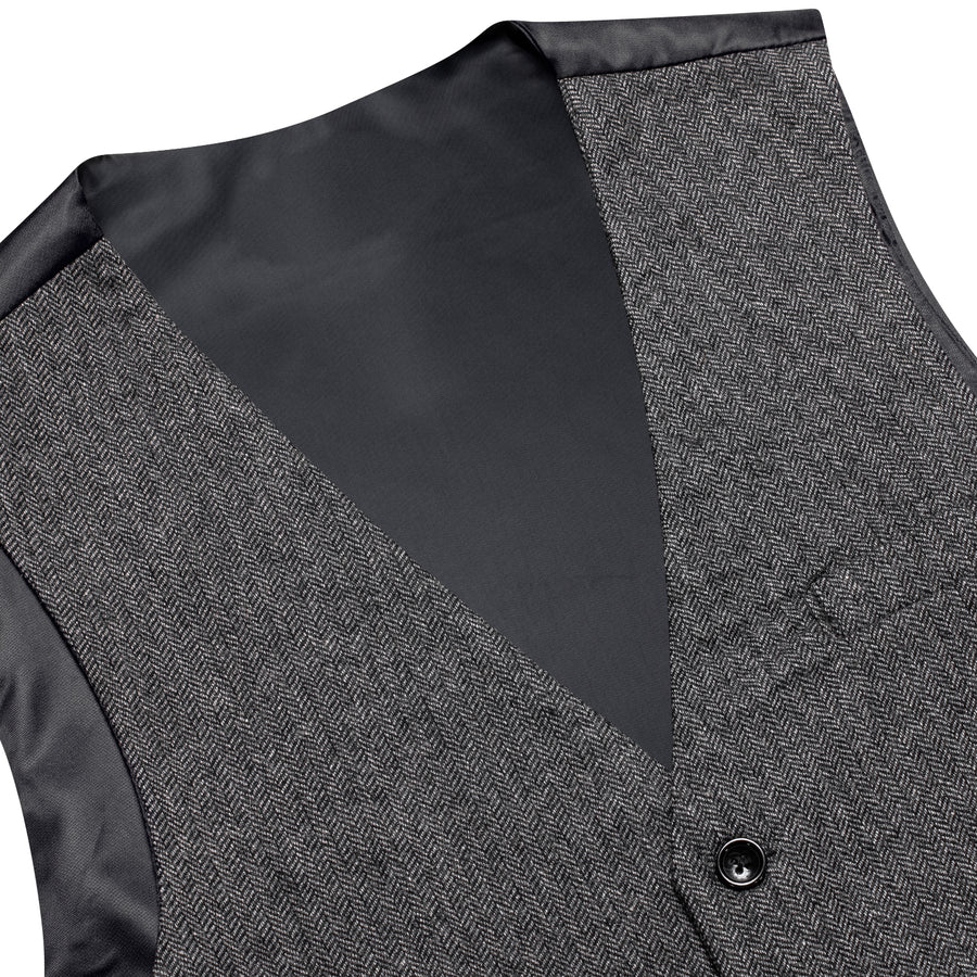 Dark Gray Solid Wool Splicing Jacquard Men's Vest Set vest set    - Sophisticated Gentlemen